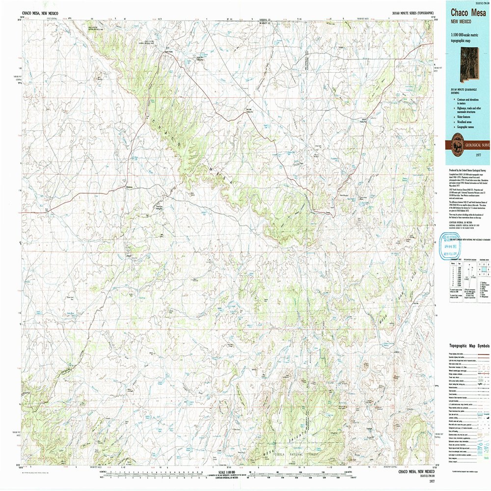 YellowMaps Chaco Mesa NM topo map, 1:100000 Scale, 30 X 60 Minute, Historical, 1977, Updated 1993, 24.1 x 42.4 in - Polypropylene