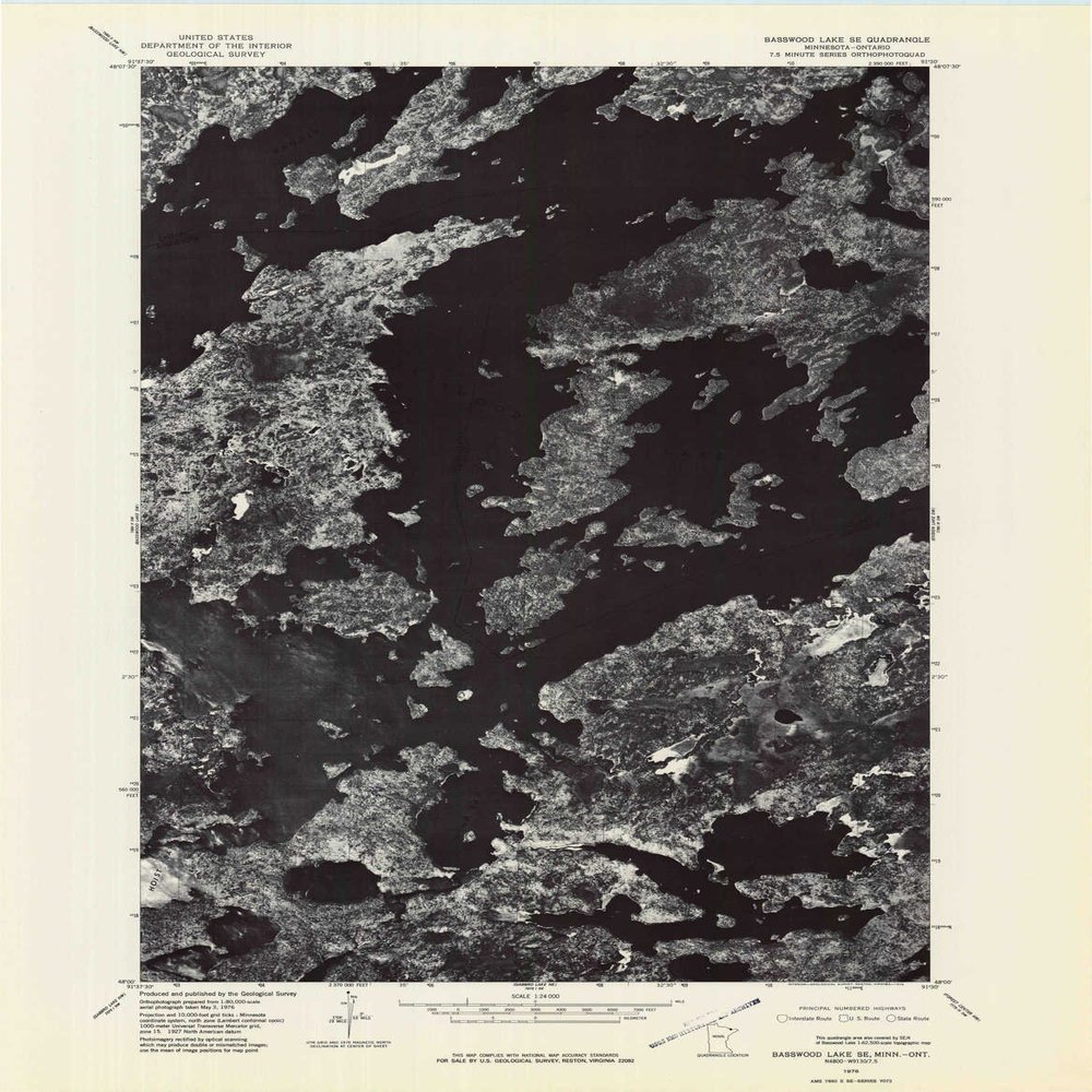 YellowMaps Basswood Lake SE MN topo map, 1:24000 Scale, 7.5 X 7.5 Minute, Historical, 1976, Updated 1979, 27.4 x 21.3 in - Polypropylene