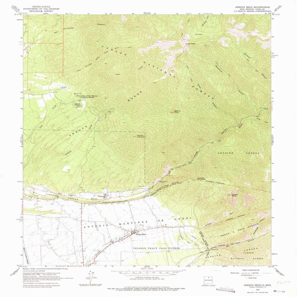 YellowMaps Arroyo Seco NM topo map, 1:24000 Scale, 7.5 X 7.5 Minute, Historical, 1963, Updated 1967, 26.9 x 22 in - Tyvek