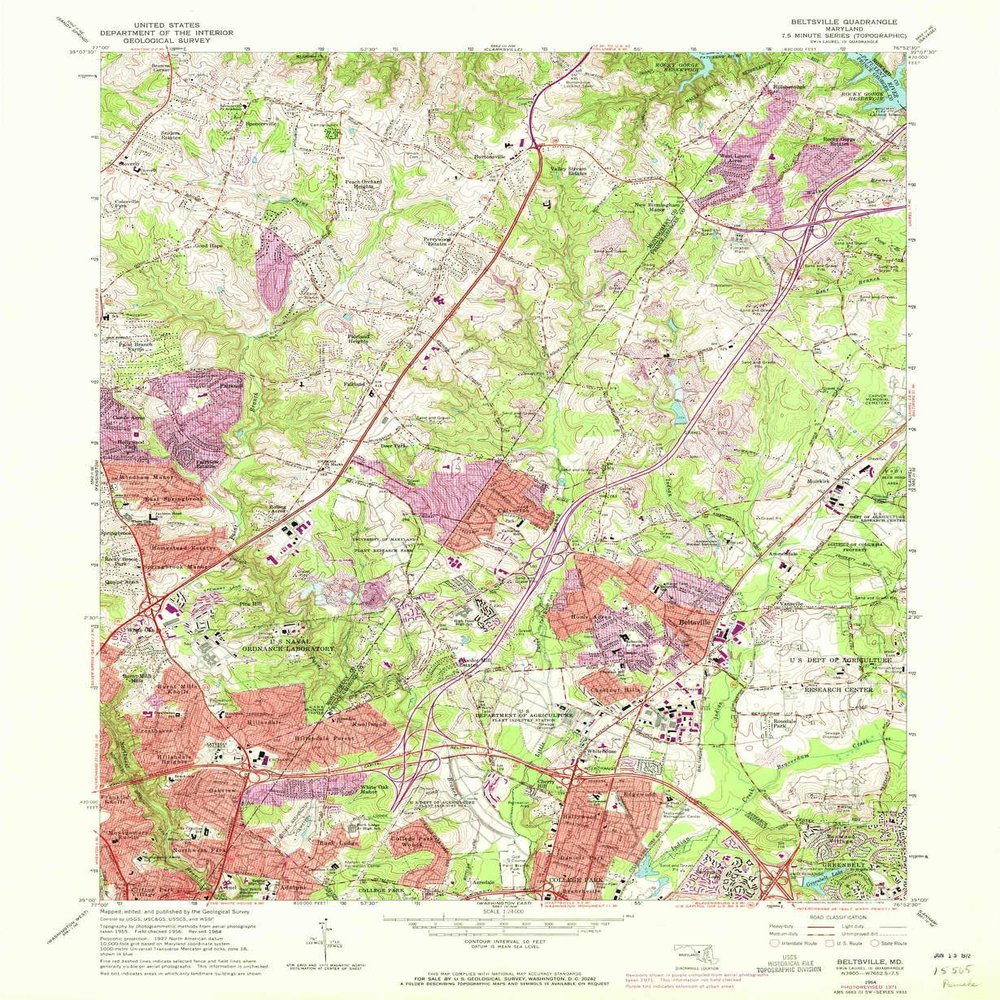 YellowMaps Beltsville MD topo map, 1:24000 Scale, 7.5 X 7.5 Minute, Historical, 1964, Updated 1972, 26.9 x 22 in - Tyvek