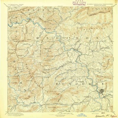 YellowMaps Asheville NC topo map, 1:125000 Scale, 30 X 30 Minute, Historical, 1894, 19.6 x 16 in - Tyvek