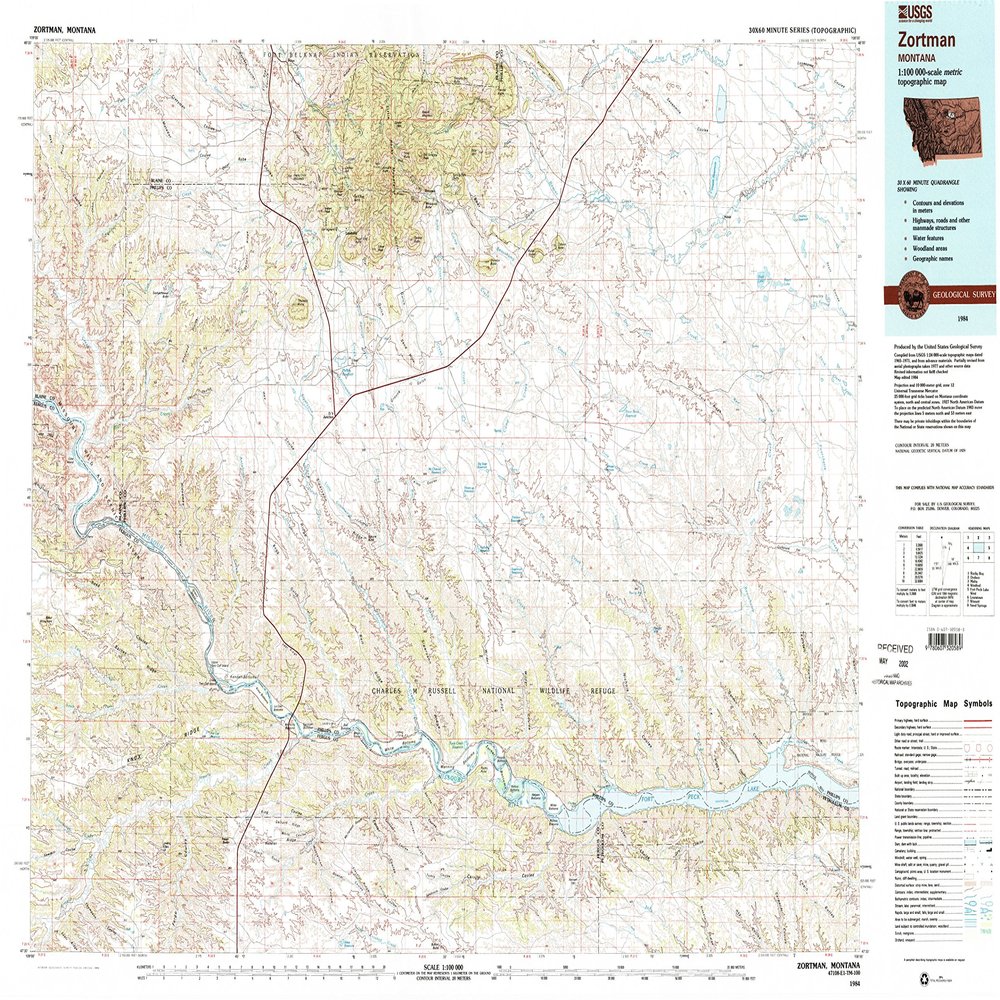 YellowMaps Zortman MT topo map, 1:100000 Scale, 30 X 60 Minute, Historical, 1984, Updated 1984, 24.1 x 35.8 in - Polypropylene
