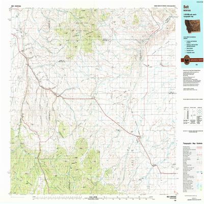 YellowMaps Belt MT topo map, 1:100000 Scale, 30 X 60 Minute, Historical, 1984, Updated 1984, 24.1 x 36.9 in - Polypropylene