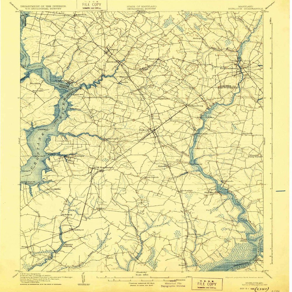 YellowMaps Hurlock MD topo map, 1:62500 Scale, 15 X 15 Minute, Historical, 1905, Updated 1928, 19.7 x 16.5 in - Polypropylene