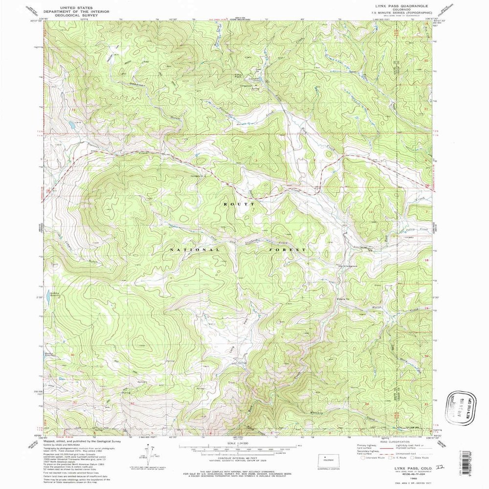 YellowMaps Lynx Pass CO topo map, 1:24000 Scale, 7.5 X 7.5 Minute, Historical, 1980, Updated 1986, 26.7 x 21.9 in - Tyvek