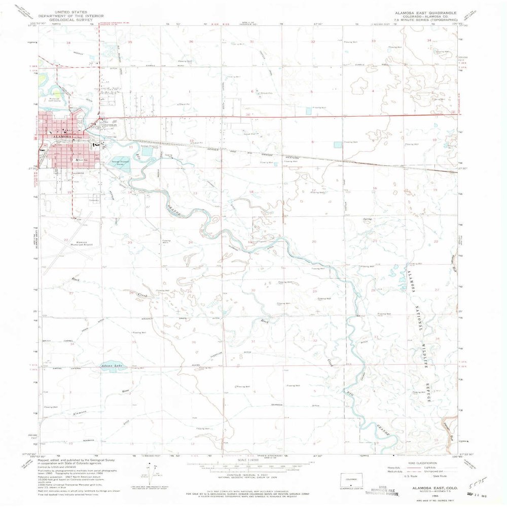 YellowMaps Alamosa East CO topo map, 1:24000 Scale, 7.5 X 7.5 Minute, Historical, 1966, Updated 1975, 26.9 x 22 in - Polypropylene