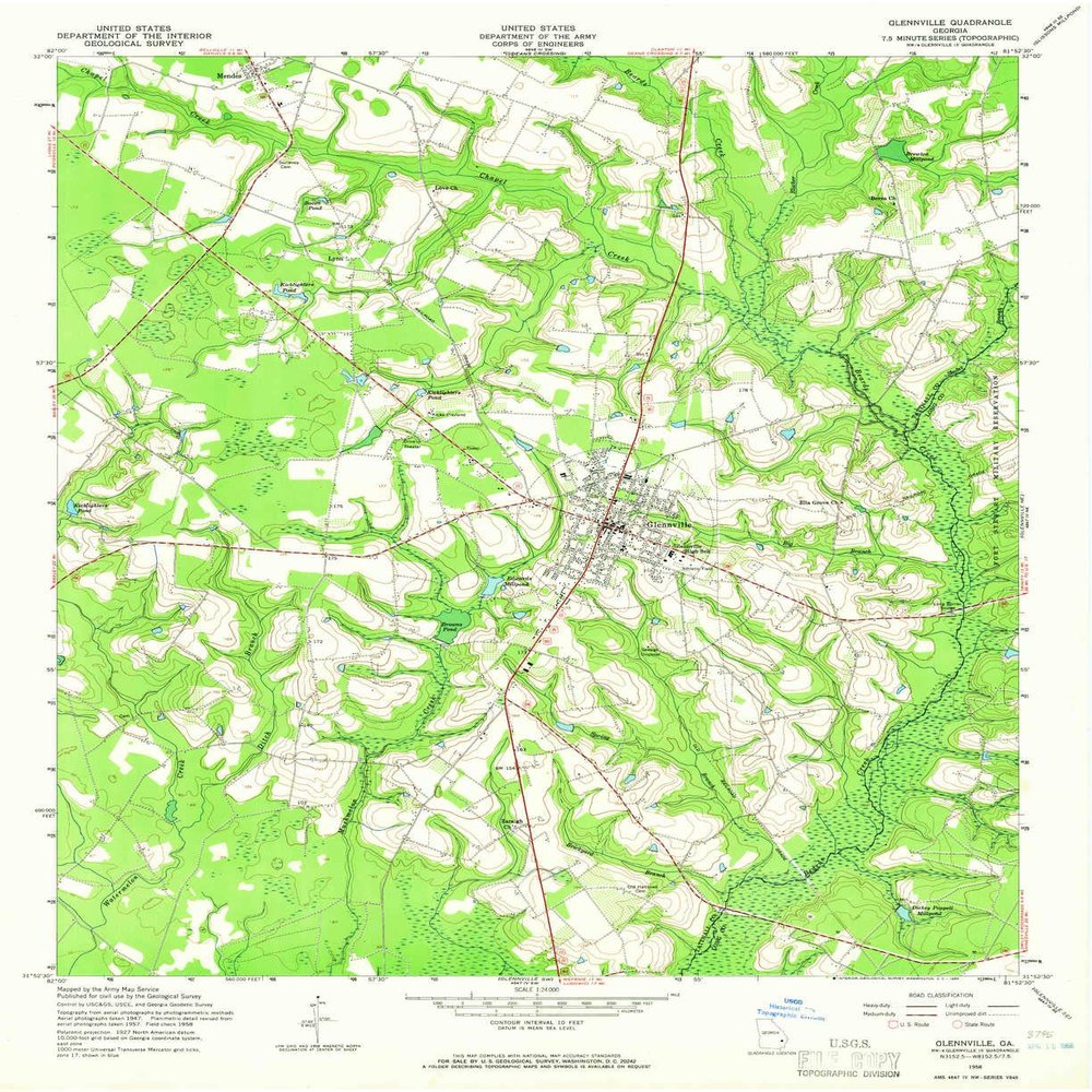 YellowMaps Glennville GA topo map, 1:24000 Scale, 7.5 X 7.5 Minute, Historical, 1958, Updated 1966, 27 x 22 in - Polypropylene