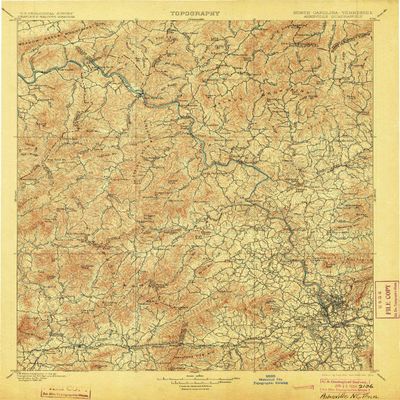 YellowMaps Asheville NC topo map, 1:125000 Scale, 30 X 30 Minute, Historical, 1901, Updated 1904, 19.9 x 16 in - Polypropylene