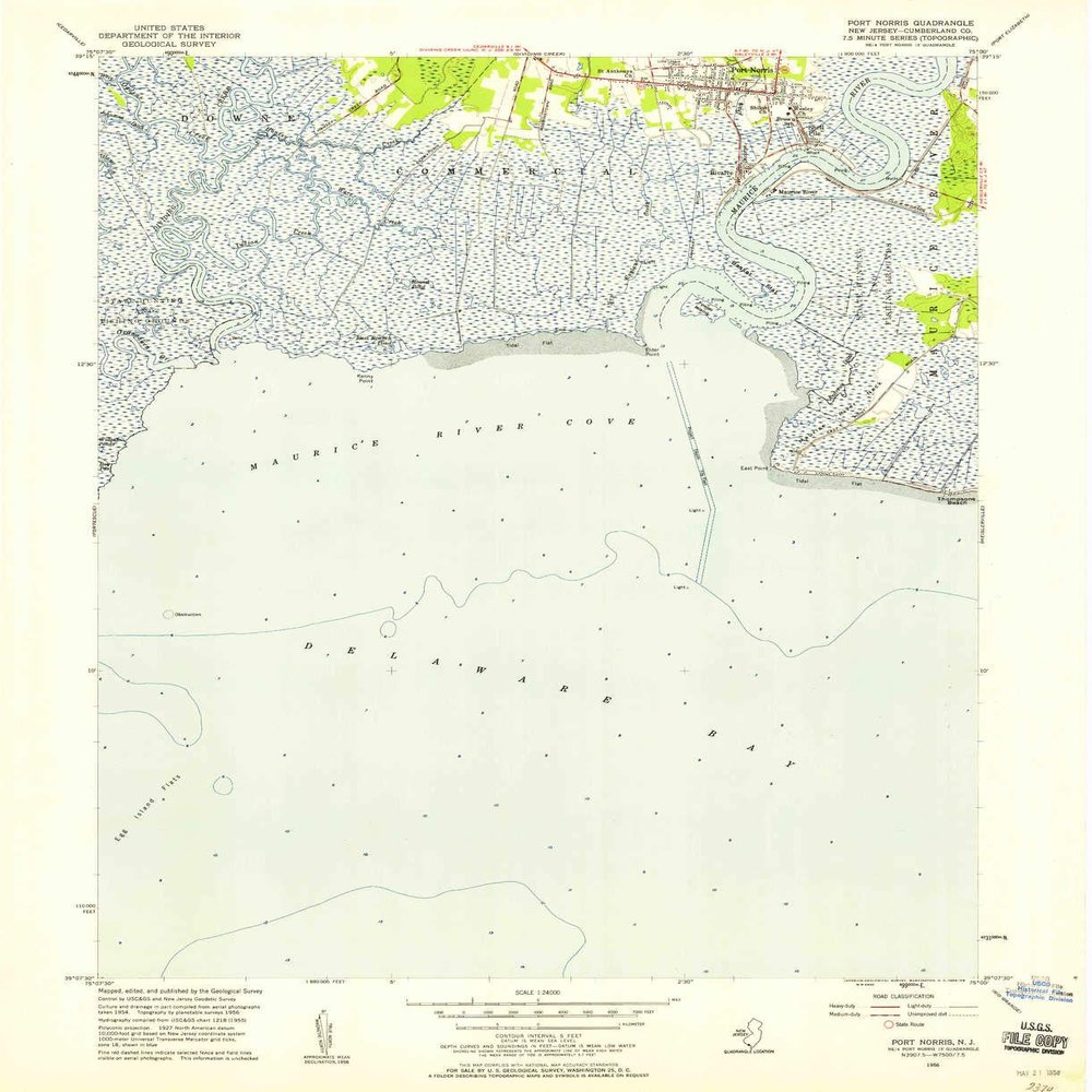 YellowMaps Port Norris NJ topo map, 1:24000 Scale, 7.5 X 7.5 Minute, Historical, 1956, Updated 1958, 27 x 22 in - Tyvek