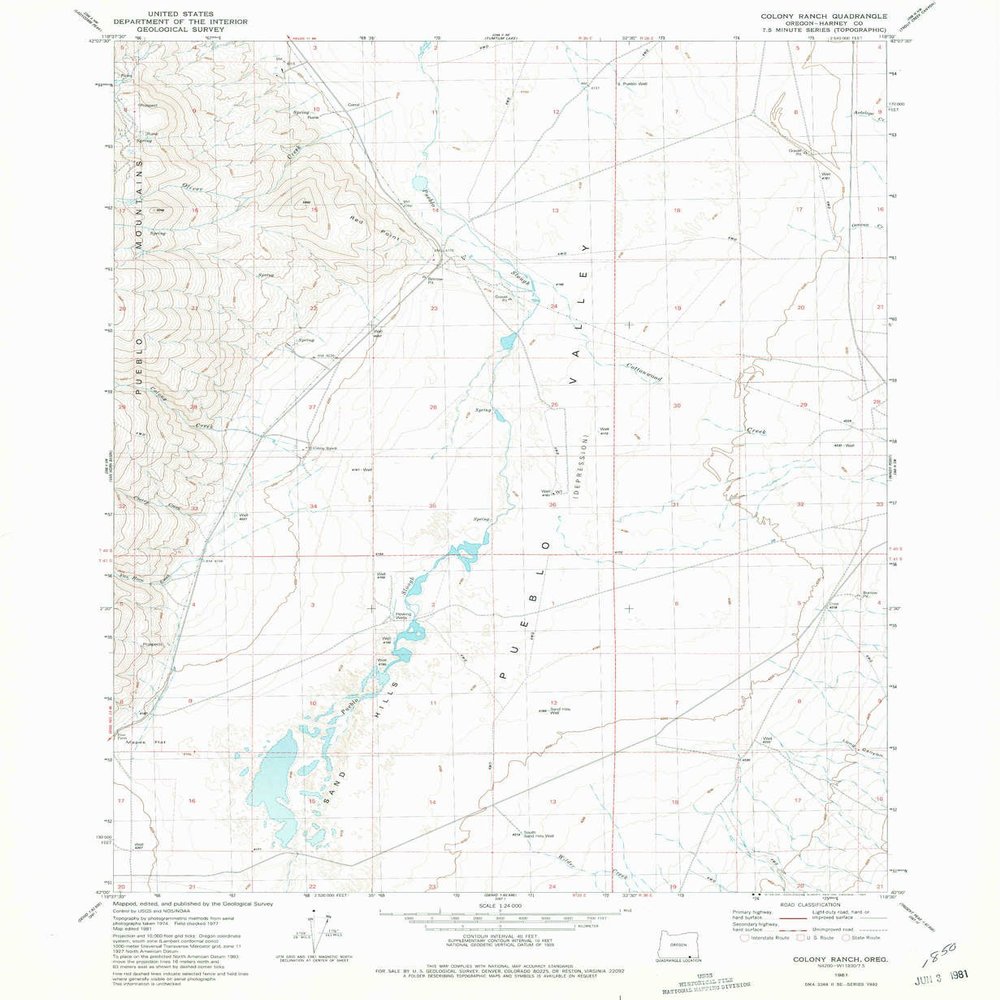 YellowMaps Colony Ranch OR topo map, 1:24000 Scale, 7.5 X 7.5 Minute, Historical, 1981, Updated 1984, 26.7 x 21.9 in - Polypropylene