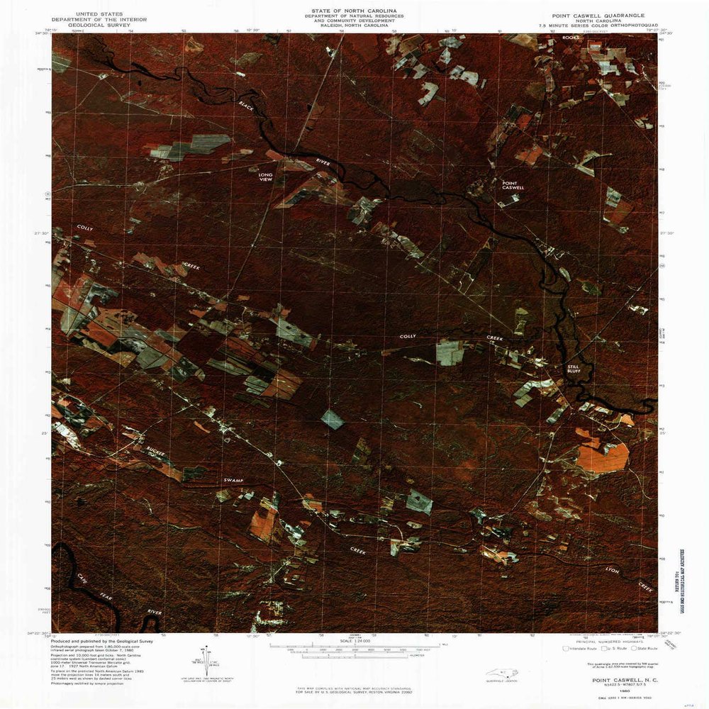 YellowMaps Point Caswell NC topo map, 1:24000 Scale, 7.5 X 7.5 Minute, Historical, 1980, Updated 1985, 26.8 x 22 in - Polypropylene