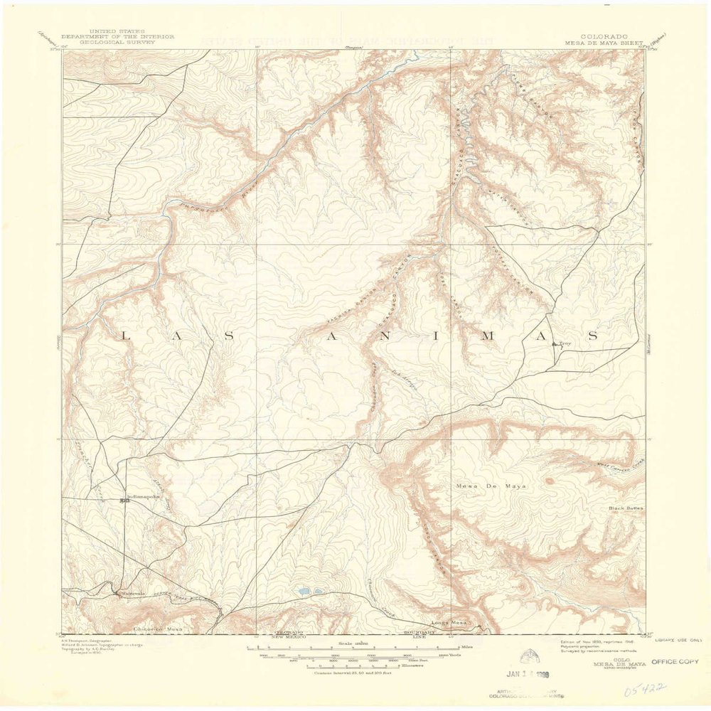 Mesa De Maya CO topo map, 1:125000 Scale, 30 X 30 Minute, Historical, 1893, Updated 1948, 21.2 x 17.1 in - Polypropylene