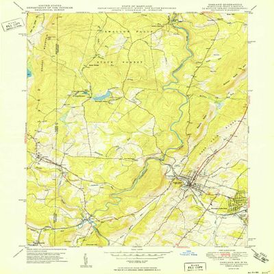 YellowMaps Oakland MD topo map, 1:24000 Scale, 7.5 X 7.5 Minute, Historical, 1950, 26.8 x 21.9 in - Polypropylene