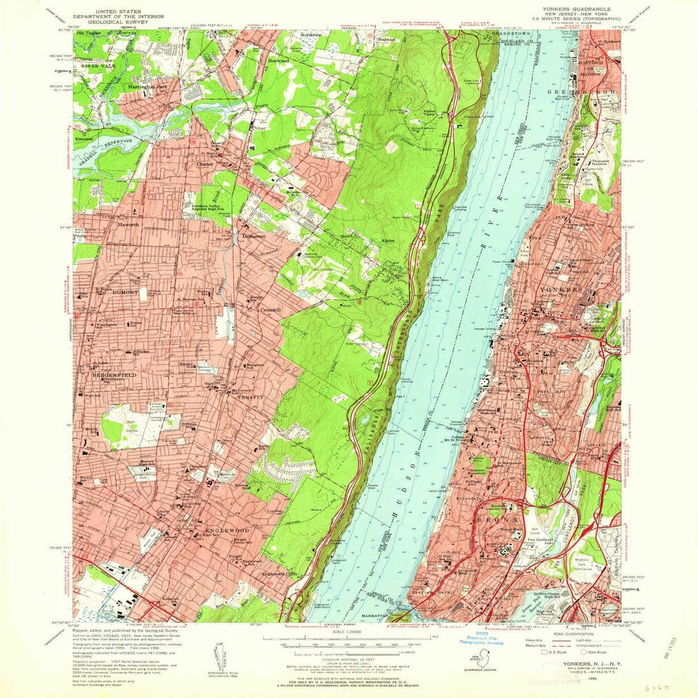 YellowMaps Yonkers NY topo map, 1:24000 Scale, 7.5 X 7.5 Minute, Historical, 1956, Updated 1963, 26.8 x 22 in - Tyvek