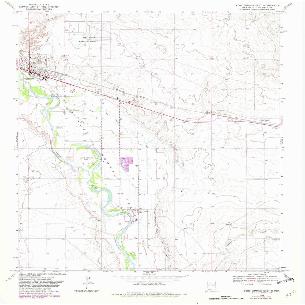 YellowMaps Fort Sumner East NM topo map, 1:24000 Scale, 7.5 X 7.5 Minute, Historical, 1968, Updated 1982, 26.9 x 22 in - Polypropylene