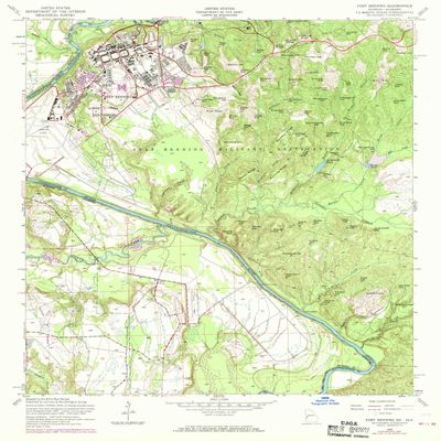 YellowMaps Fort Benning GA topo map, 1:24000 Scale, 7.5 X 7.5 Minute, Historical, 1955, Updated 1970, 26.8 x 22 in - Polypropylene