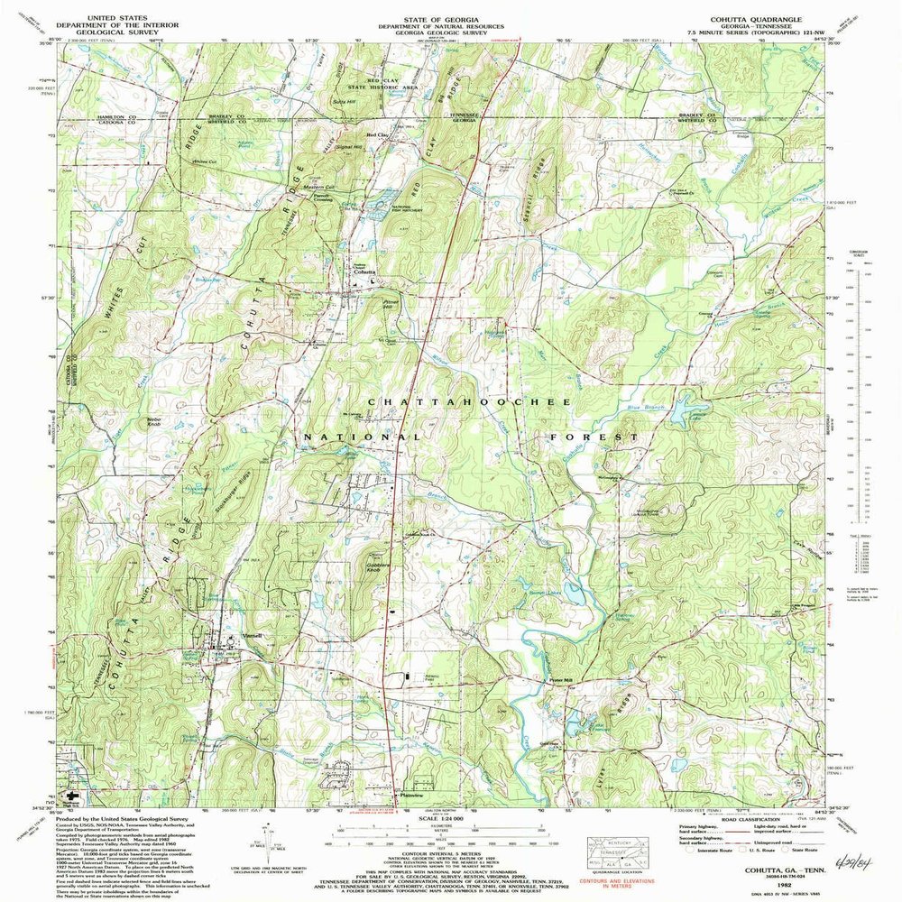 YellowMaps Cohutta GA topo map, 1:24000 Scale, 7.5 X 7.5 Minute, Historical, 1982, Updated 1984, 26.8 x 22 in - Polypropylene