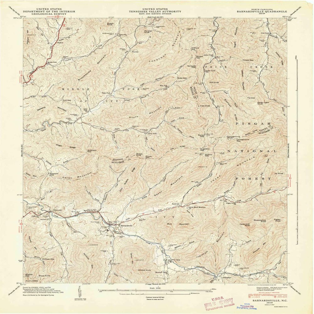 YellowMaps Barnardsville NC topo map, 1:24000 Scale, 7.5 X 7.5 Minute, Historical, 1947, Updated 1947, 27 x 22 in - Polypropylene