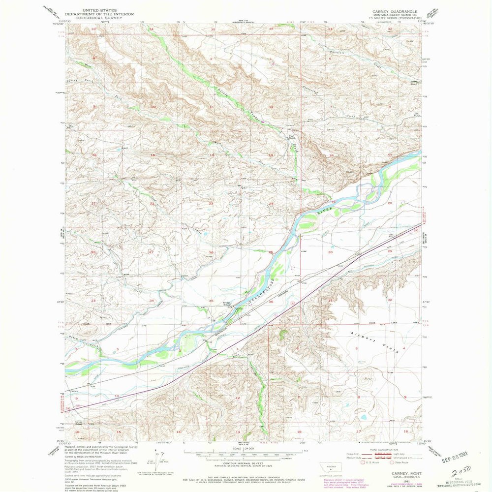 YellowMaps Carney MT topo map, 1:24000 Scale, 7.5 X 7.5 Minute, Historical, 1951, Updated 1981, 26.9 x 22 in - Polypropylene
