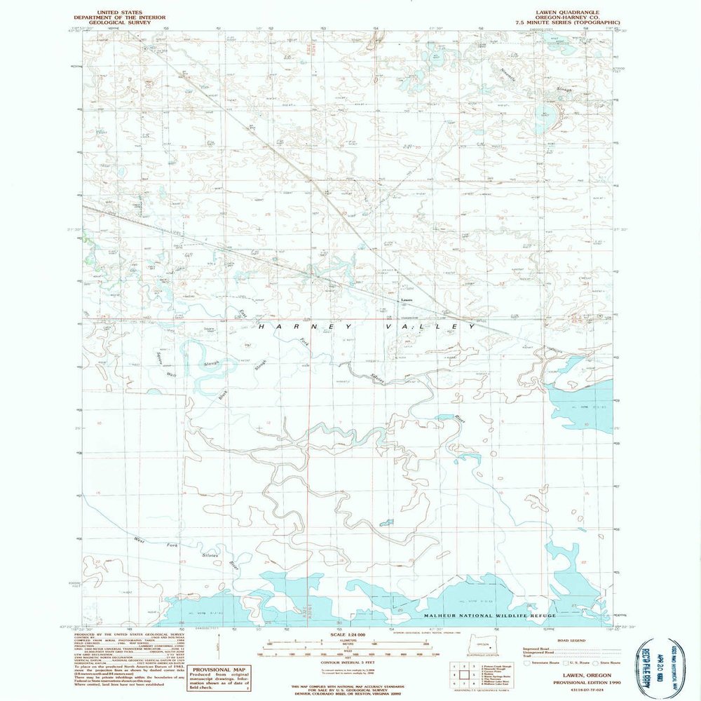 YellowMaps Lawen OR topo map, 1:24000 Scale, 7.5 X 7.5 Minute, Historical, 1990, Updated 1990, 26.7 x 21.9 in - Polypropylene