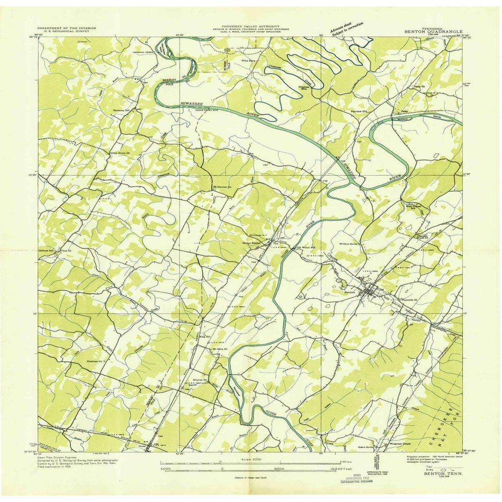 YellowMaps Benton TN topo map, 1:24000 Scale, 7.5 X 7.5 Minute, Historical, 1935, 27.4 x 22 in - Polypropylene