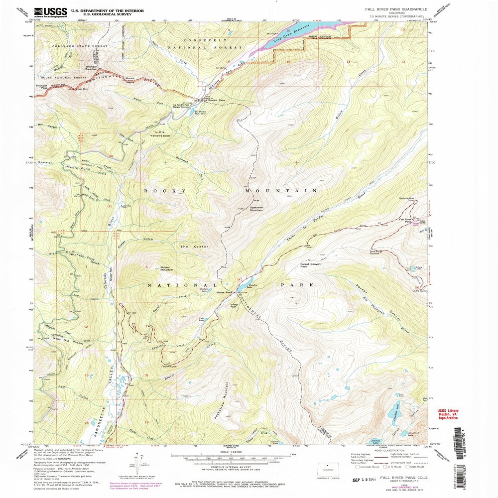 YellowMaps Fall River Pass CO topo map, 1:24000 Scale, 7.5 X 7.5 Minute, Historical, 1958, Updated 1983, 26.8 x 22 in - Polypropylene