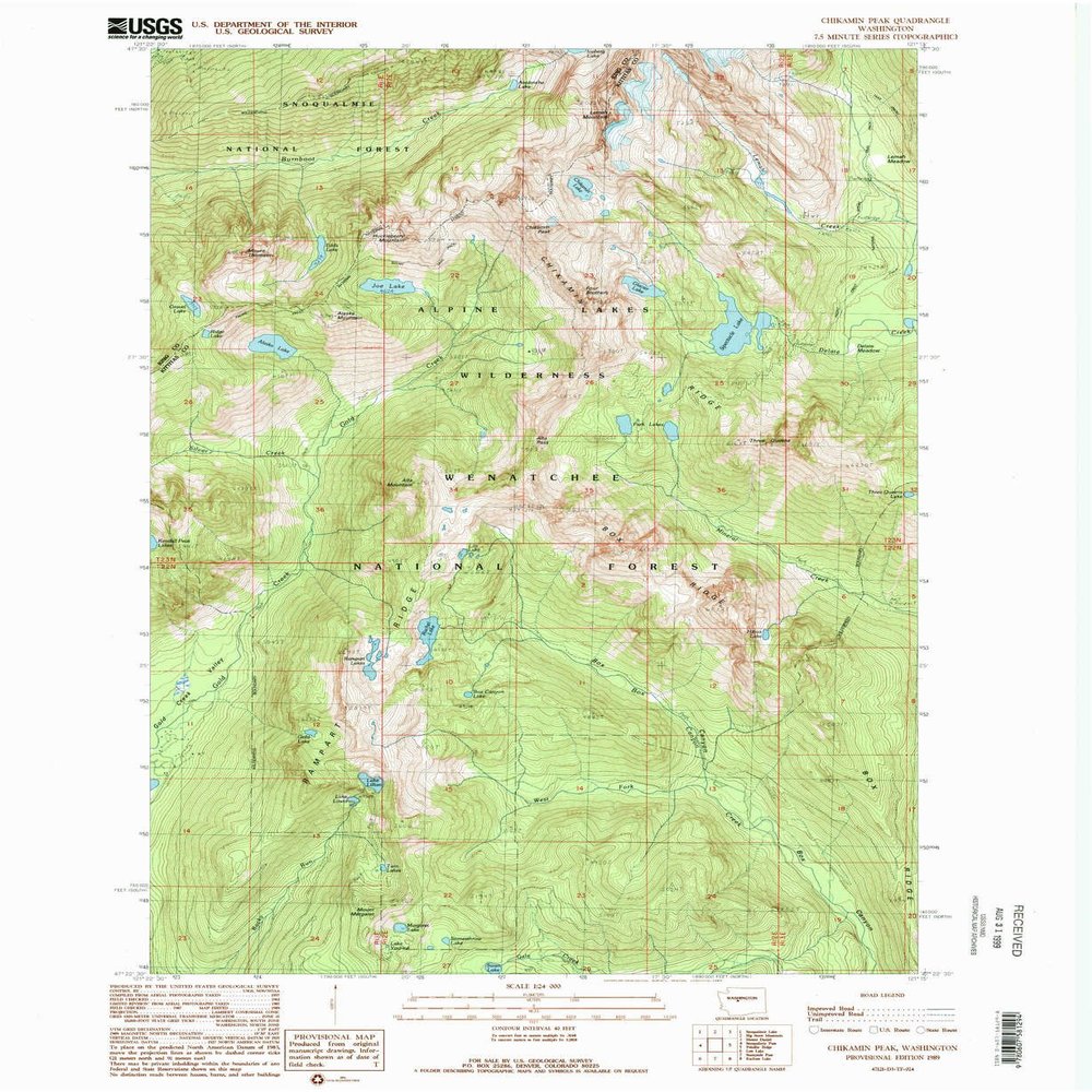 YellowMaps Chikamin Peak WA topo map, 1:24000 Scale, 7.5 X 7.5 Minute, Historical, 1989, Updated 1989, 27.1 x 22.1 in - Polypropylene