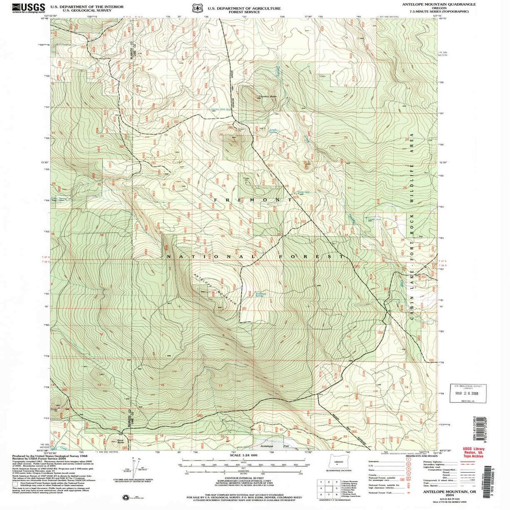 YellowMaps Antelope Mountain OR topo map, 1:24000 Scale, 7.5 X 7.5 Minute, Historical, 2004, Updated 2007, 26.9 x 22 in - Polypropylene
