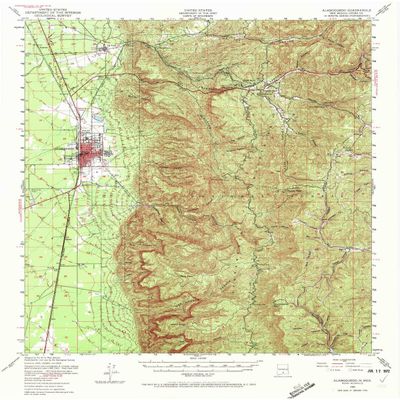 YellowMaps Alamogordo NM topo map, 1:62500 Scale, 15 X 15 Minute, Historical, 1950, Updated 1972, 21 x 17 in - Polypropylene