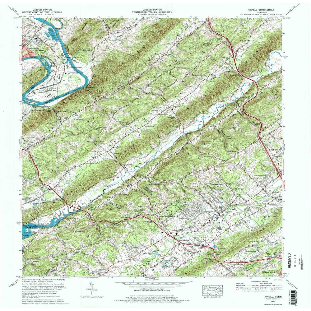 Powell TN topo map, 1:24000 Scale, 7.5 X 7.5 Minute, Historical, 1976, Updated 1977, 27.4 x 22 in - Polypropylene