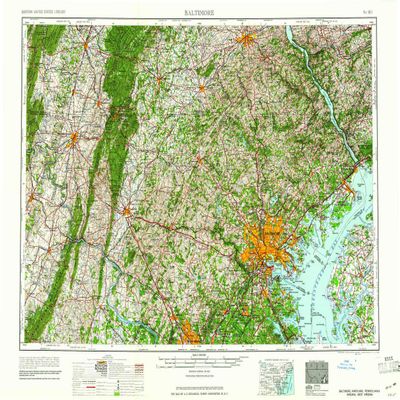 YellowMaps Baltimore MD topo map, 1:250000 Scale, 1 X 2 Degree, Historical, 1961, 22 x 31.2 in - Tyvek