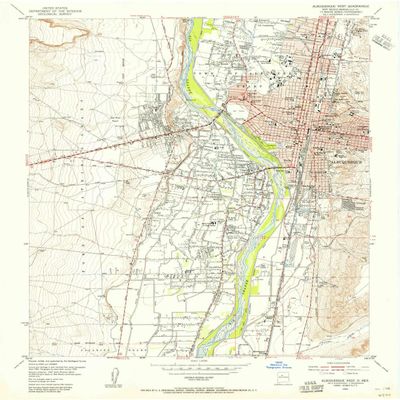 YellowMaps Albuquerque West NM topo map, 1:24000 Scale, 7.5 X 7.5 Minute, Historical, 1954, Updated 1955, 26.9 x 22 in - Polypropylene