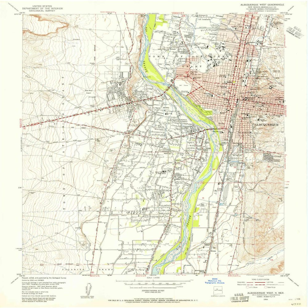 YellowMaps Albuquerque West NM topo map, 1:24000 Scale, 7.5 X 7.5 Minute, Historical, 1954, Updated 1955, 26.9 x 22 in - Polypropylene