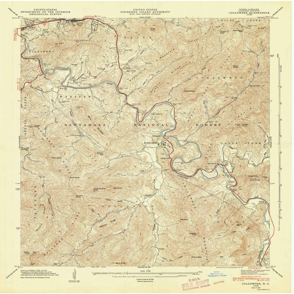 Cullowhee NC topo map, 1:24000 Scale, 7.5 X 7.5 Minute, Historical, 1946, Updated 1947, 27 x 22 in - Tyvek