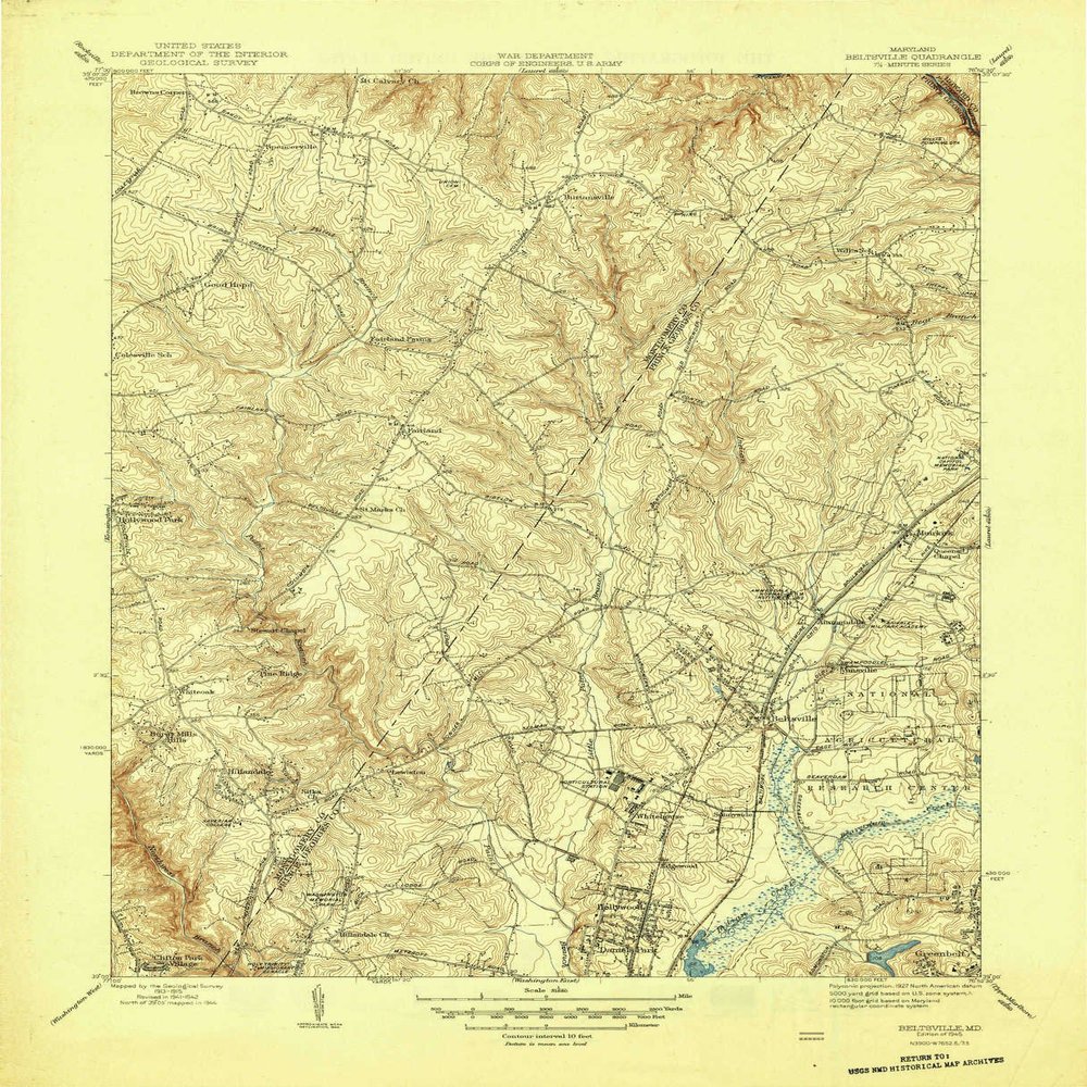 YellowMaps Beltsville MD topo map, 1:31680 Scale, 7.5 X 7.5 Minute, Historical, 1945, 20.8 x 16.8 in - Polypropylene