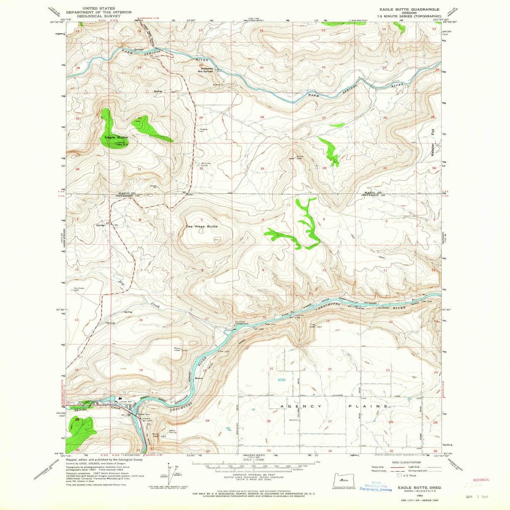 YellowMaps Eagle Butte OR topo map, 1:24000 Scale, 7.5 X 7.5 Minute, Historical, 1962, Updated 1964, 26.9 x 22 in - Polypropylene