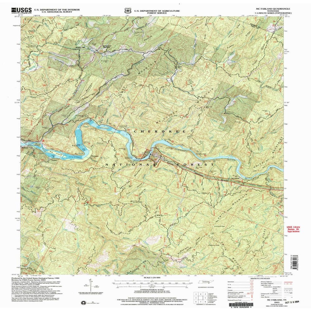 YellowMaps Mc Farland TN topo map, 1:24000 Scale, 7.5 X 7.5 Minute, Historical, 2003, Updated 2004, 27.3 x 22 in - Tyvek