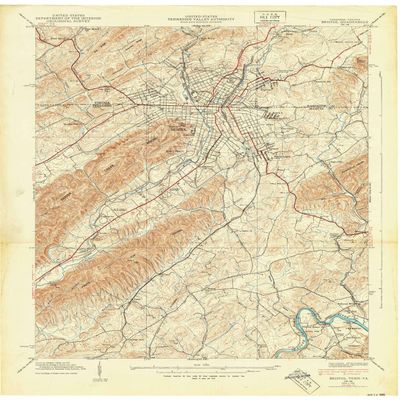 YellowMaps Bristol TN topo map, 1:24000 Scale, 7.5 X 7.5 Minute, Historical, 1938, 27.4 x 22 in - Polypropylene
