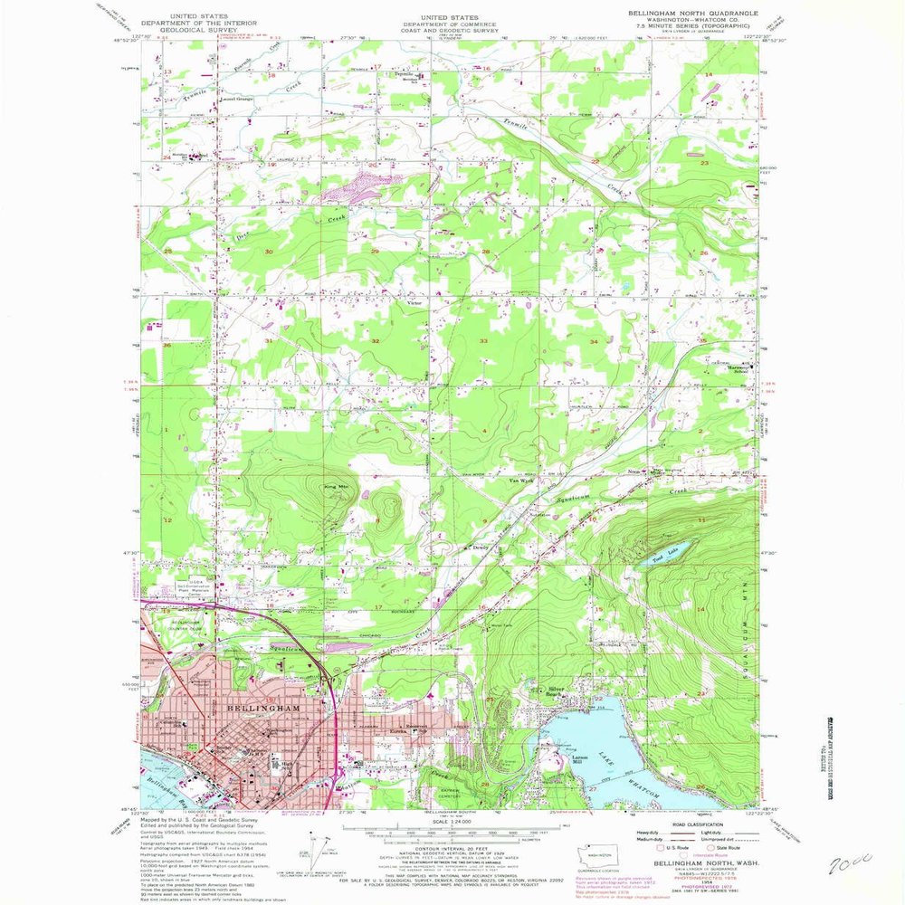 Bellingham North WA topo map, 1:24000 Scale, 7.5 X 7.5 Minute, Historical, 1954, Updated 1982, 26.8 x 22 in - Tyvek