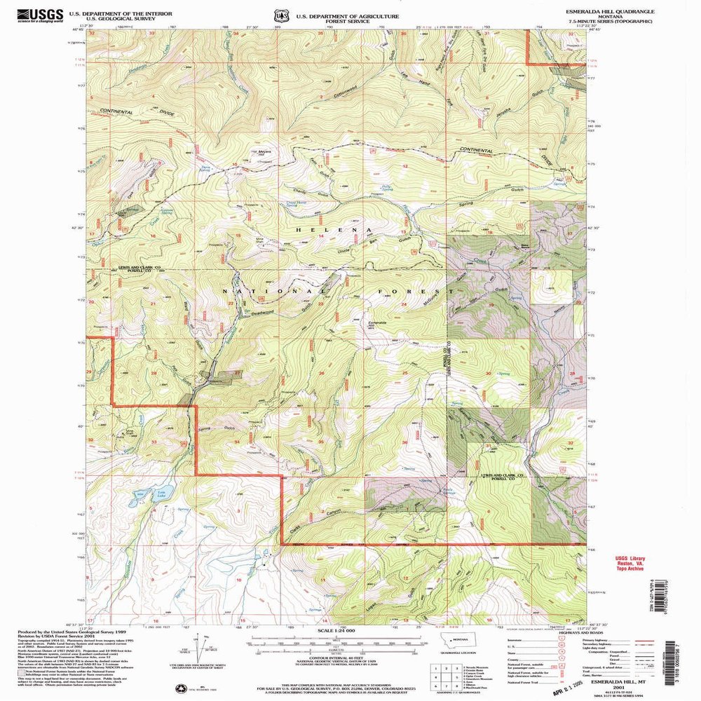 YellowMaps Esmeralda Hill MT topo map, 1:24000 Scale, 7.5 X 7.5 Minute, Historical, 2001, Updated 2004, 26.9 x 22.1 in - Polypropylene