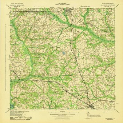 YellowMaps Allendale SC topo map, 1:62500 Scale, 15 X 15 Minute, Historical, 1943, 21.2 x 17.3 in - Polypropylene