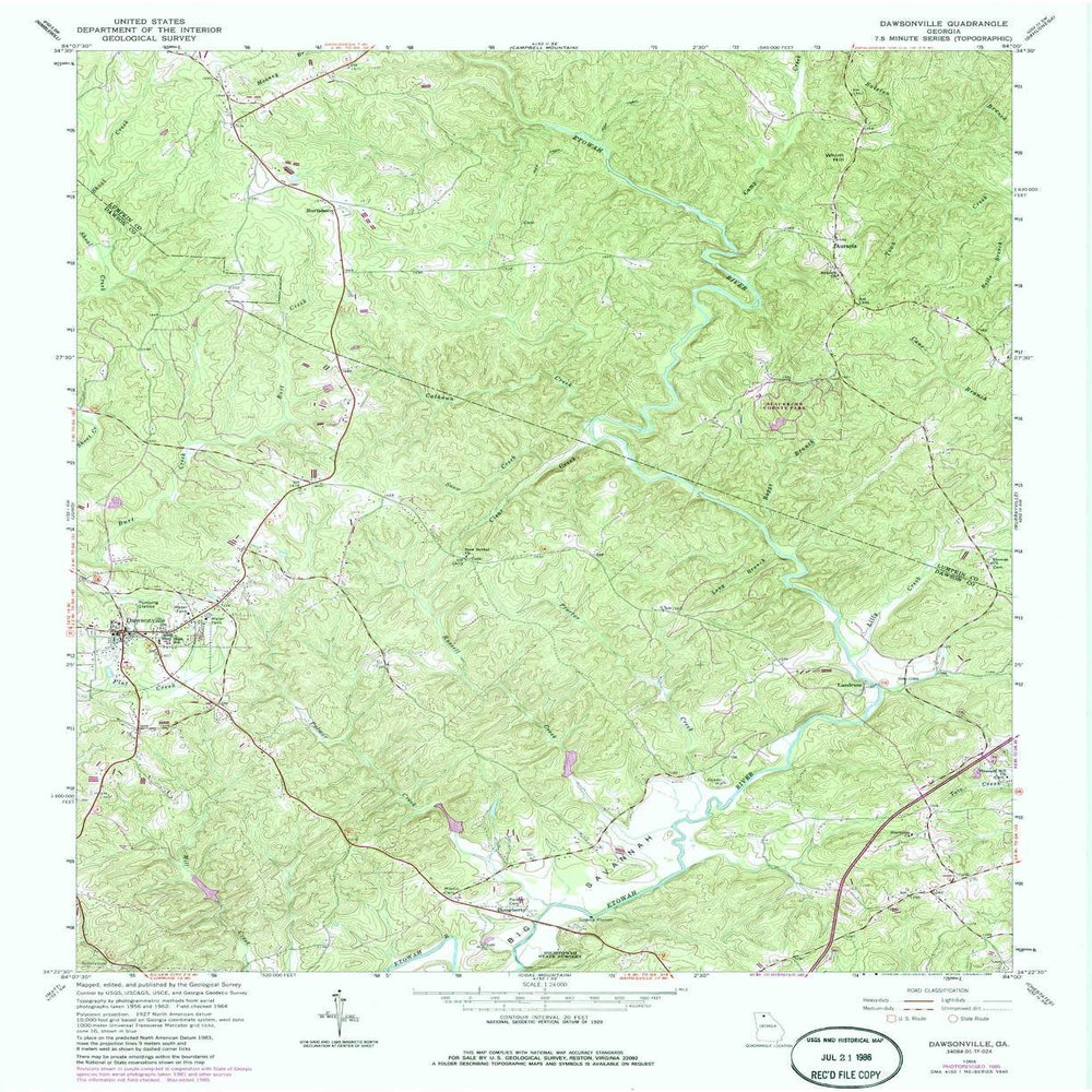 YellowMaps Dawsonville GA topo map, 1:24000 Scale, 7.5 X 7.5 Minute, Historical, 1964, Updated 1986, 27 x 22 in - Polypropylene