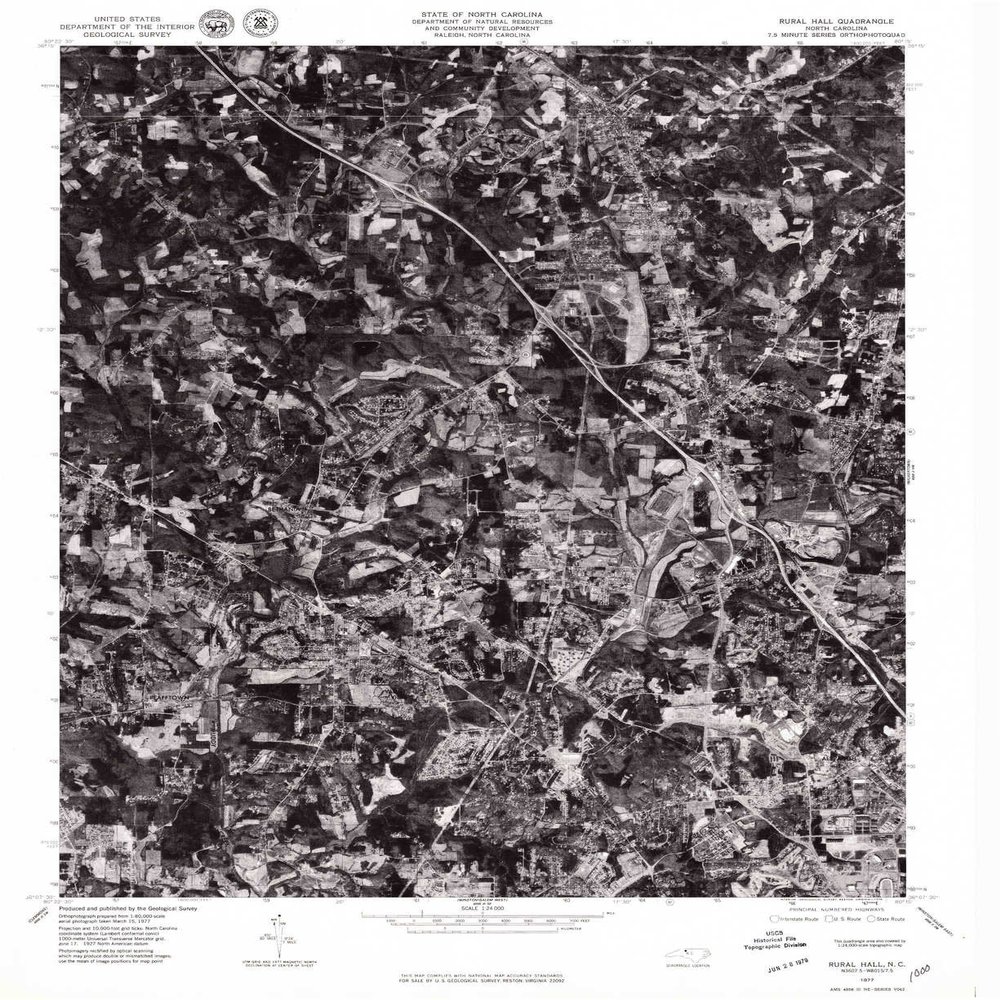 YellowMaps Rural Hall NC topo map, 1:24000 Scale, 7.5 X 7.5 Minute, Historical, 1977, Updated 1979, 26.6 x 21.7 in - Polypropylene