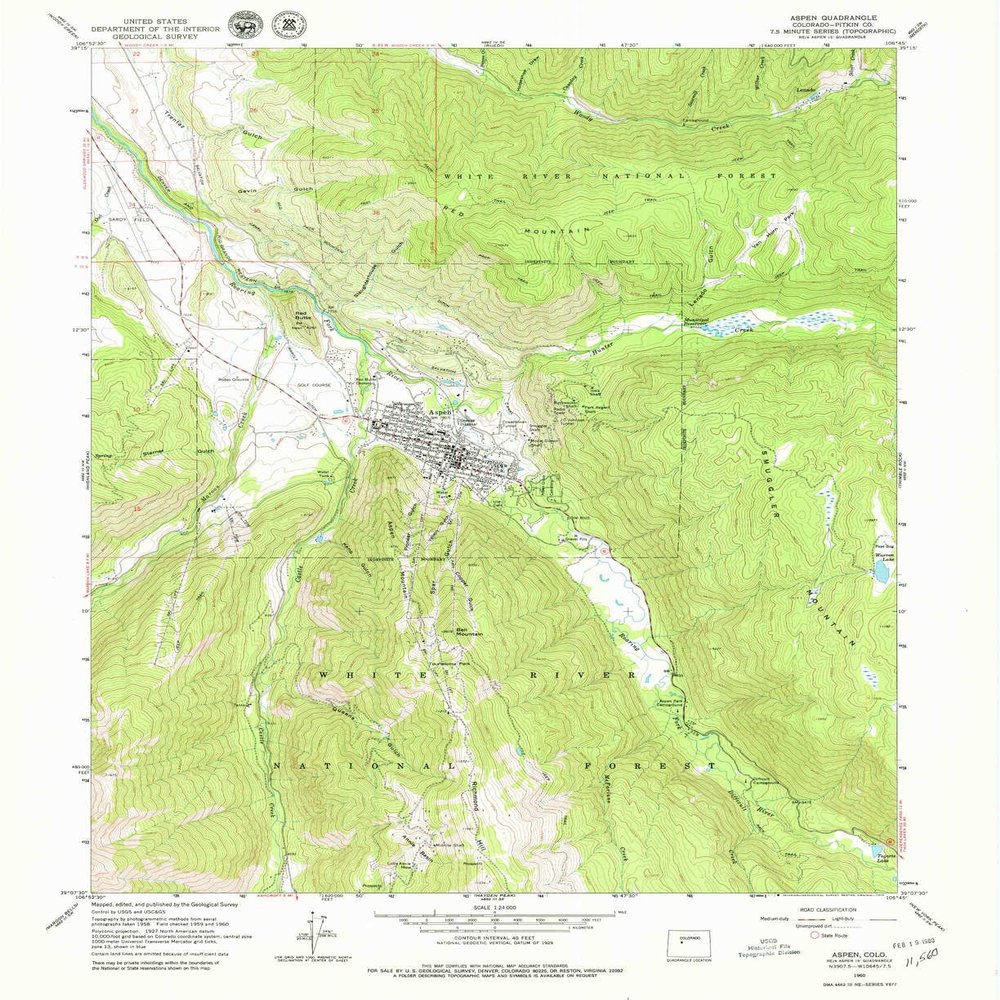 YellowMaps Aspen CO topo map, 1:24000 Scale, 7.5 X 7.5 Minute, Historical, 1960, Updated 1979, 27 x 22 in - Polypropylene