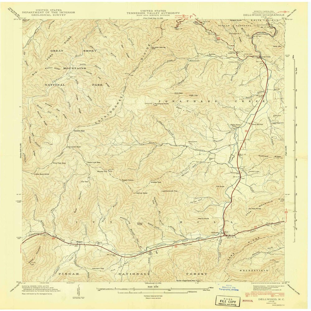 Dellwood NC topo map, 1:24000 Scale, 7.5 X 7.5 Minute, Historical, 1941, 27 x 22.1 in - Polypropylene