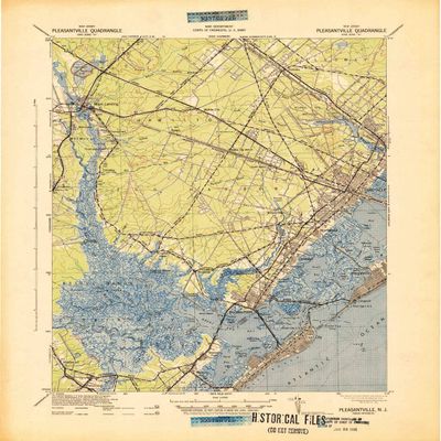 YellowMaps Pleasantville NJ topo map, 1:62500 Scale, 15 X 15 Minute, Historical, 1942, 21.8 x 17.9 in - Tyvek