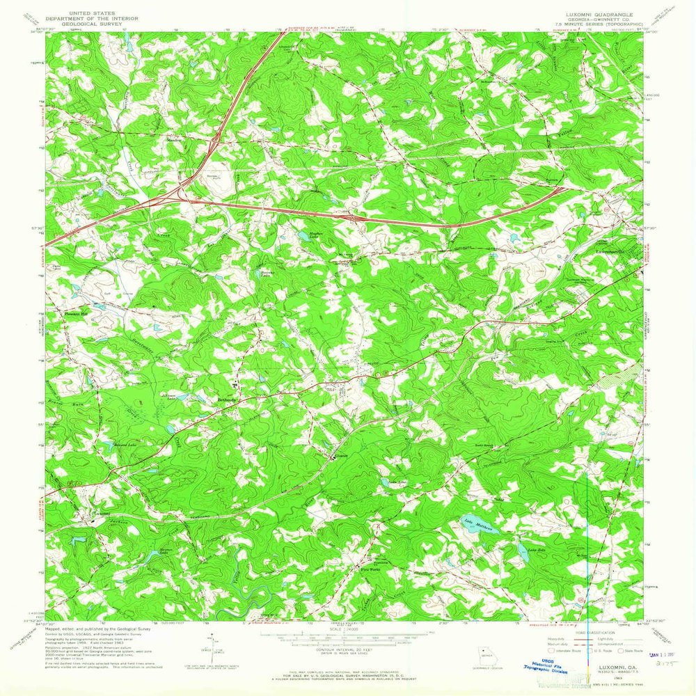 YellowMaps Luxomni GA topo map, 1:24000 Scale, 7.5 X 7.5 Minute, Historical, 1963, Updated 1965, 26.9 x 22.1 in - Polypropylene