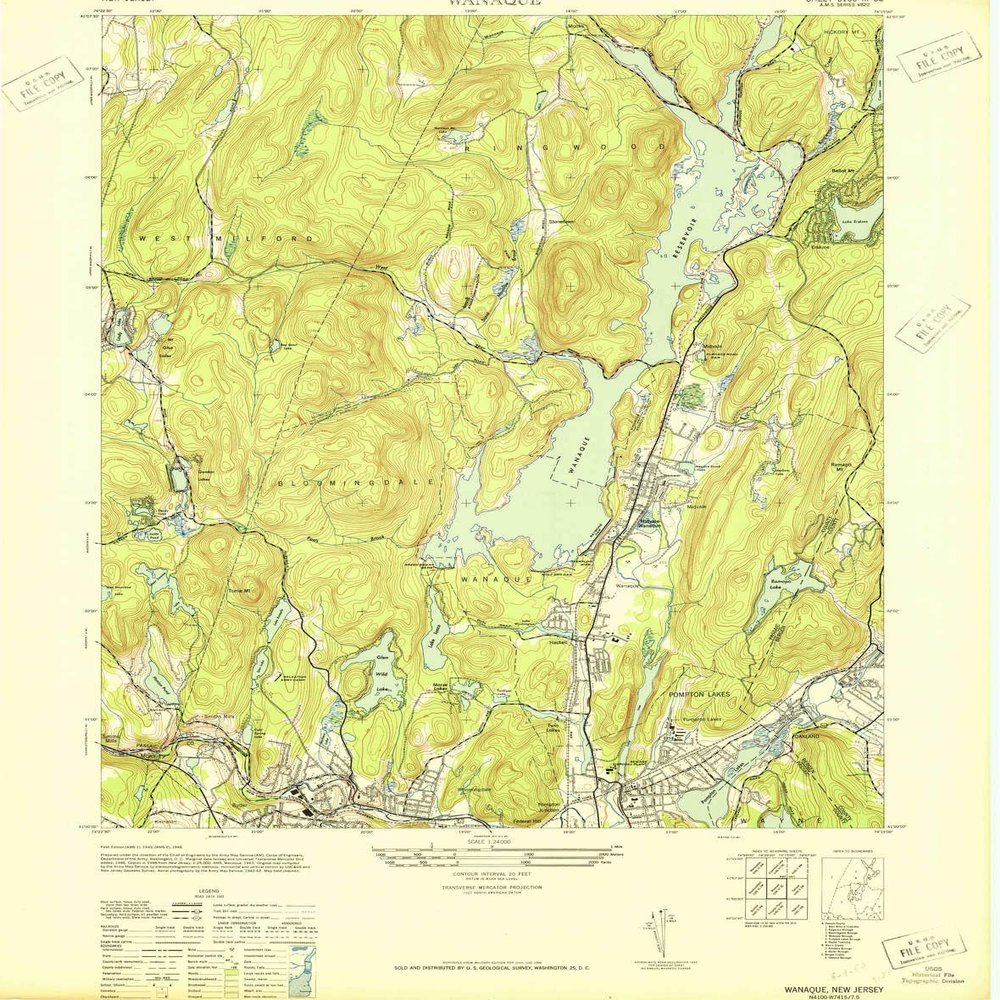 YellowMaps Wanaque NJ topo map, 1:24000 Scale, 7.5 X 7.5 Minute, Historical, 1948, 28 x 22.1 in - Polypropylene