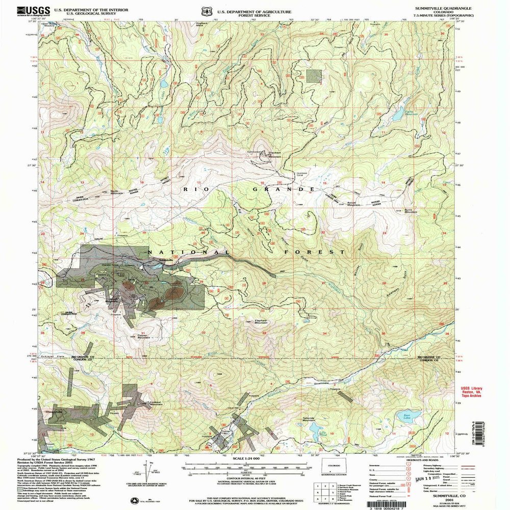 YellowMaps Summitville CO topo map, 1:24000 Scale, 7.5 X 7.5 Minute, Historical, 2001, Updated 2005, 26.7 x 22.1 in - Polypropylene
