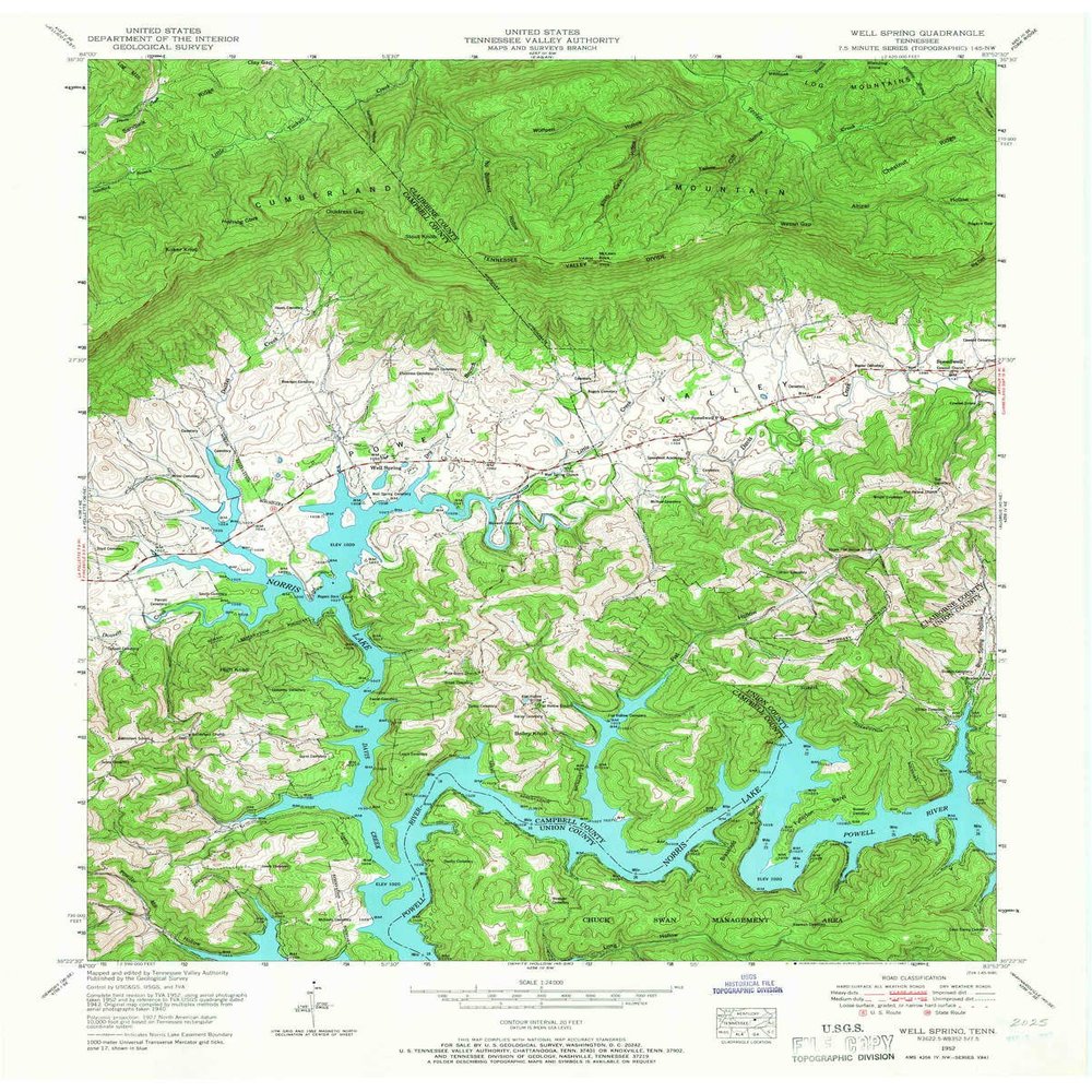 Well Spring TN topo map, 1:24000 Scale, 7.5 X 7.5 Minute, Historical, 1952, Updated 1967, 27.5 x 22.1 in - Tyvek